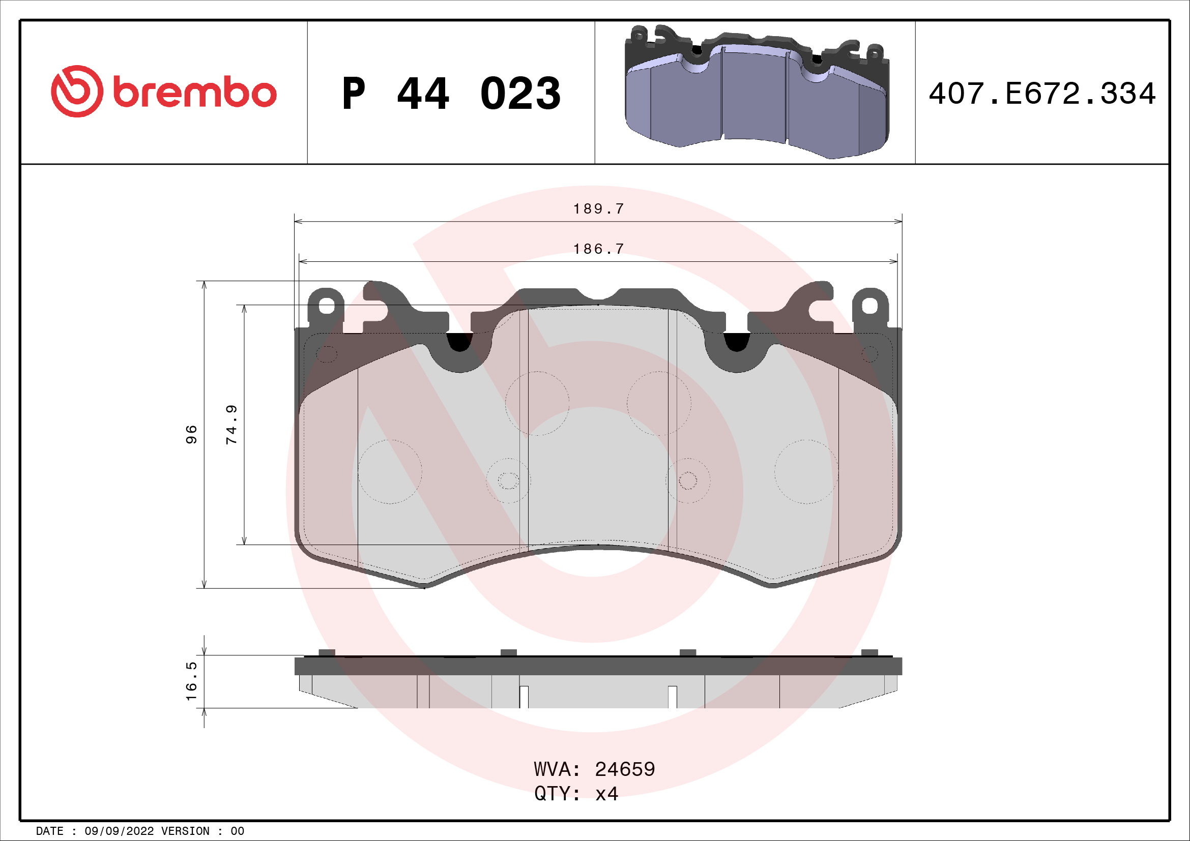 A.B.S. P 44 023 BREMBO Bremsbelagsatz, Scheibenbremse